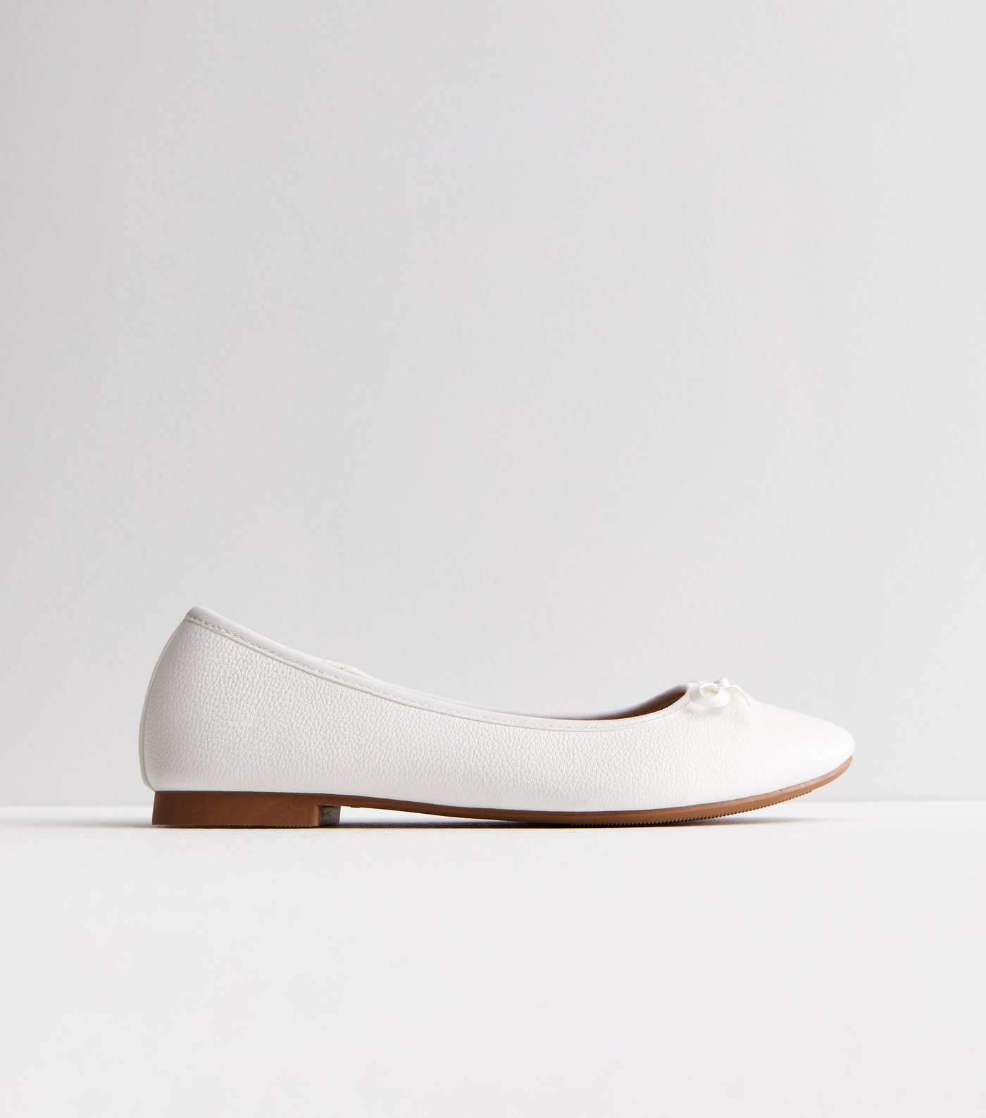 Wide Fit White Leather-Look Ballerina Pumps Image 3