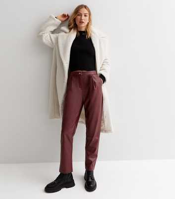 ONLY Dark Red Leather-Look High Waist Trousers