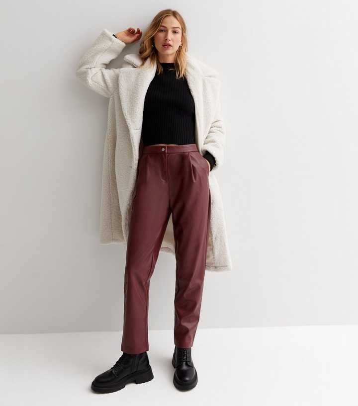 ONLY Dark Leather-Look High Waist Trousers | New Look