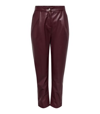 ONLY Dark Red Leather-Look High Waist Trousers New Look