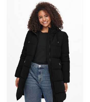 ONLY Curves Black Hooded Long Puffer Coat