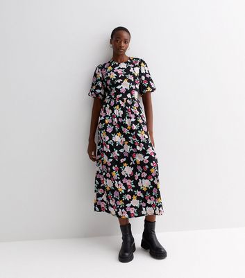 Black floral 2024 dress new look