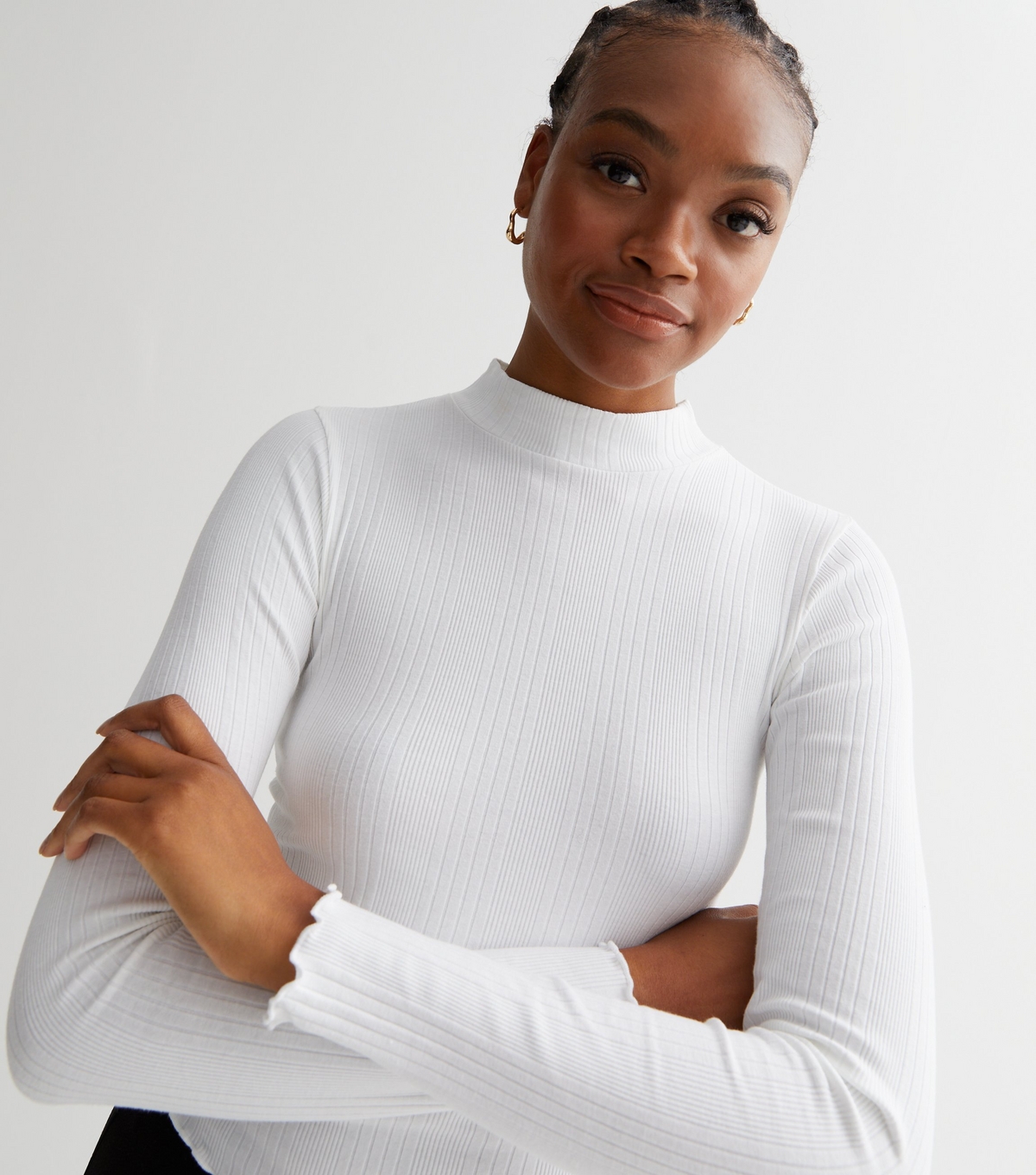 Women's Tall White Ribbed High Neck Long Sleeve Top New Look