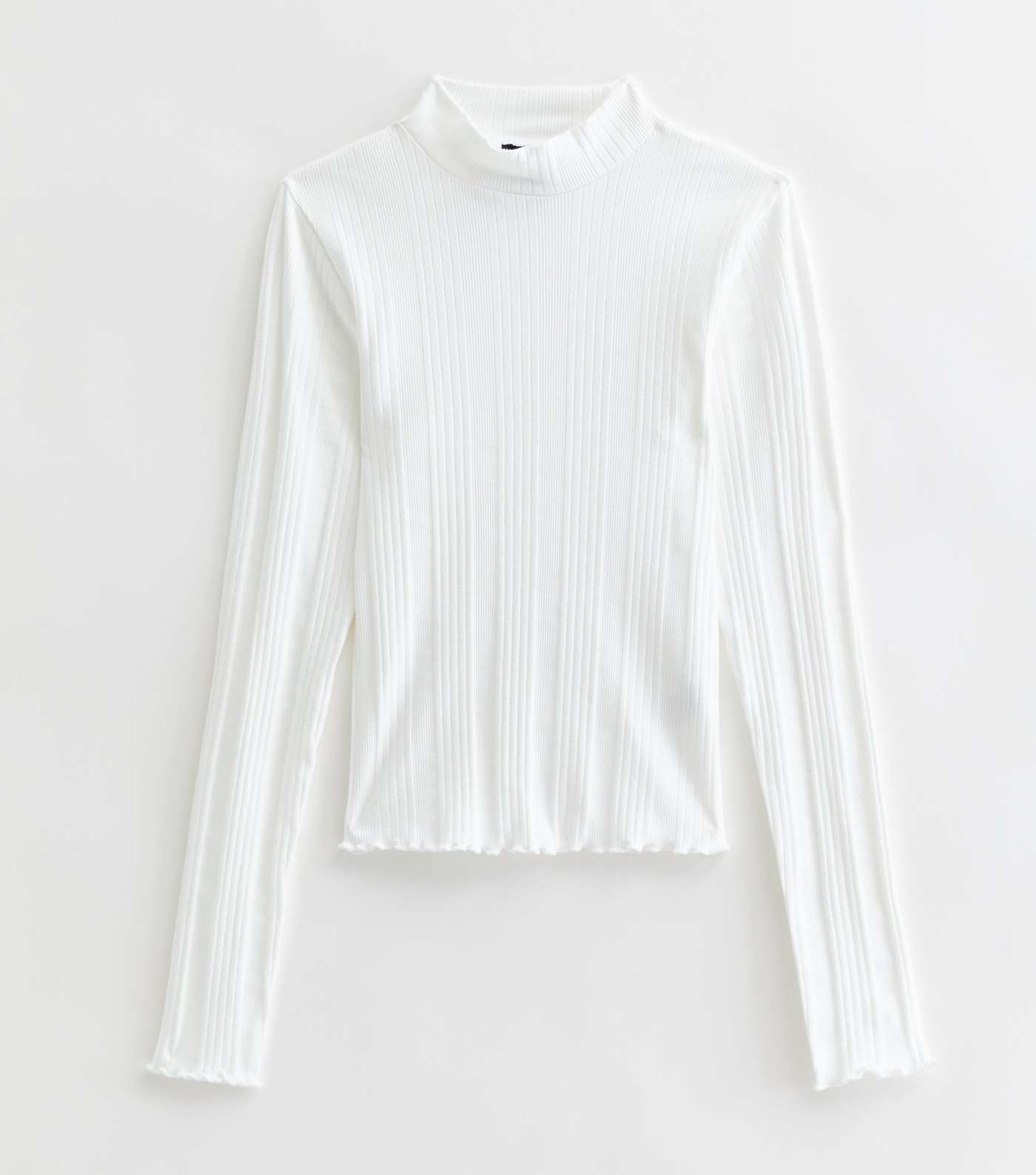Tall White Ribbed High Neck Long Sleeve Top Image 5