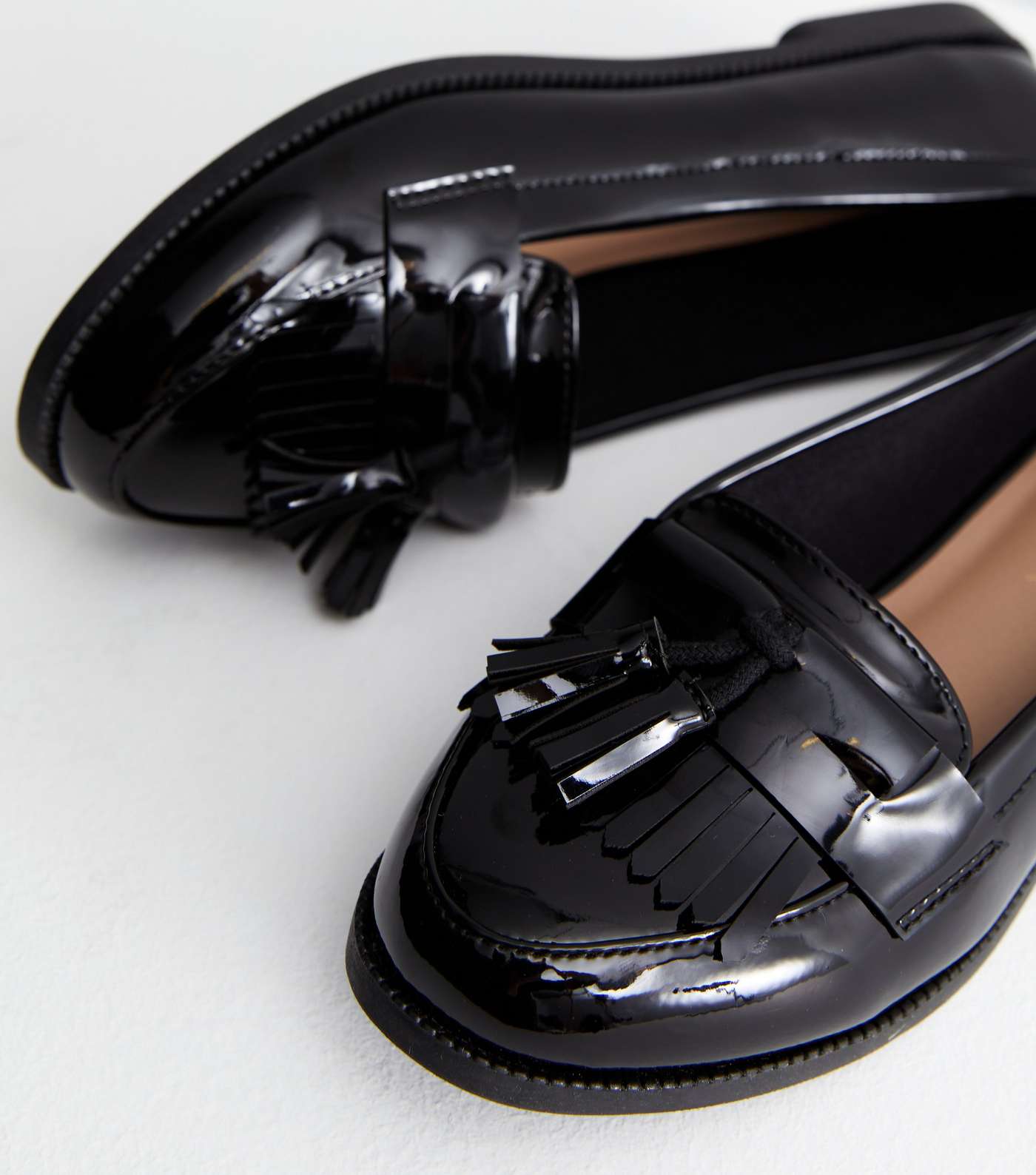 Wide Fit Black Patent Tassel Trim Loafers Image 4