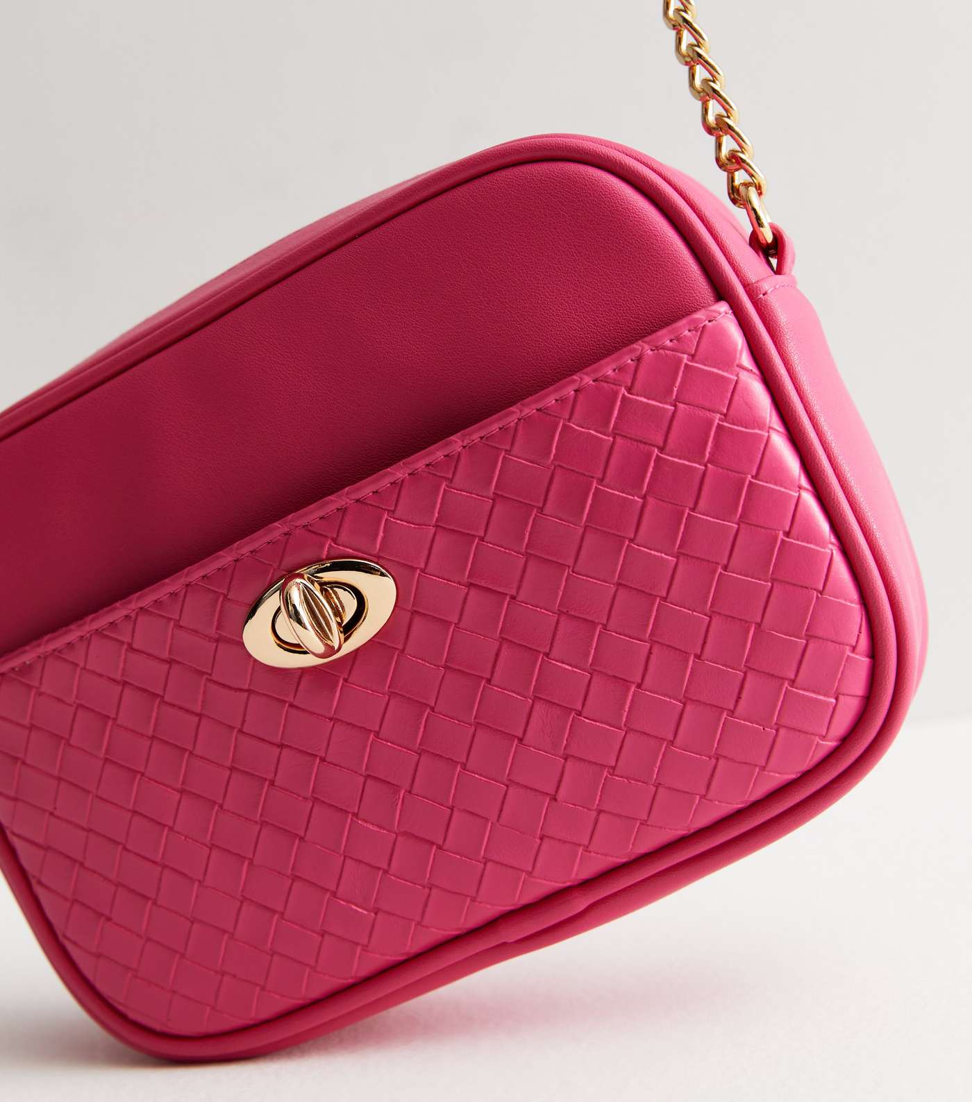 Bright Pink Leather-Look Embossed Chain Cross Body Bag Image 3