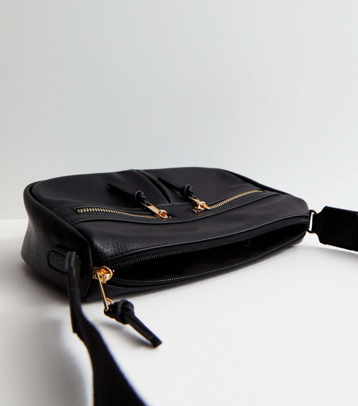 Black Leather-Look Zip Front Cross Body Bag Image 4
