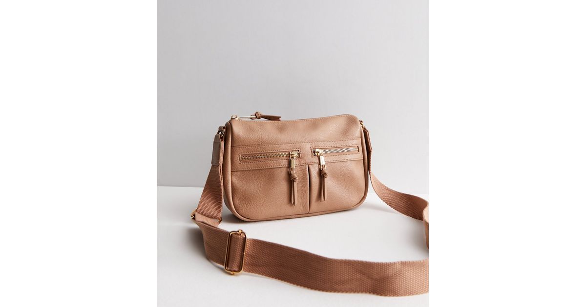 Brown LeatherLook Zip Front Cross Body Bag New Look