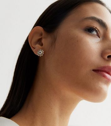 Crystal Diamante Flower Stud Earrings New Look