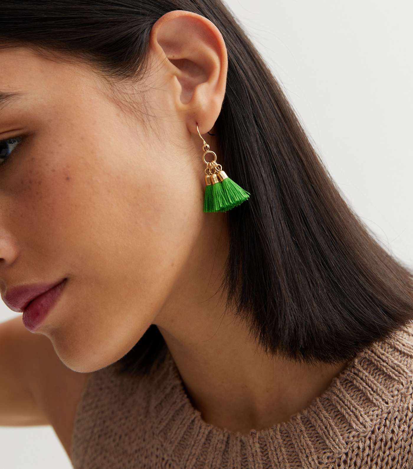 Green Mini Tassel Drop Earrings Image 2