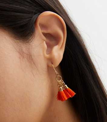 Bright Orange Mini Tassel Drop Earrings