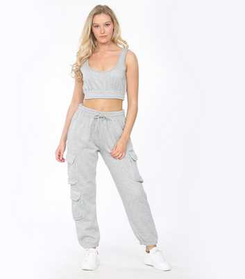 JUSTYOUROUTFIT Pale Grey Crop Top and Cargo Joggers Set