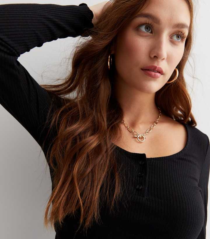 Black Scoop Neck Knit Top