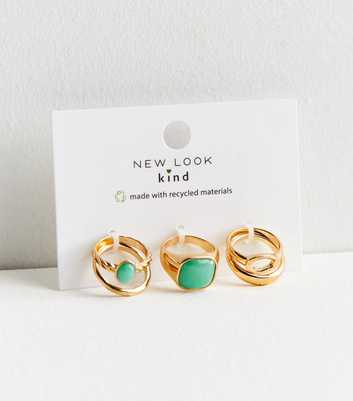 5 Pack Gold Faux Precious Stone Rings
