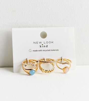 6 Pack Gold Diamanté Mixed Stacking Rings