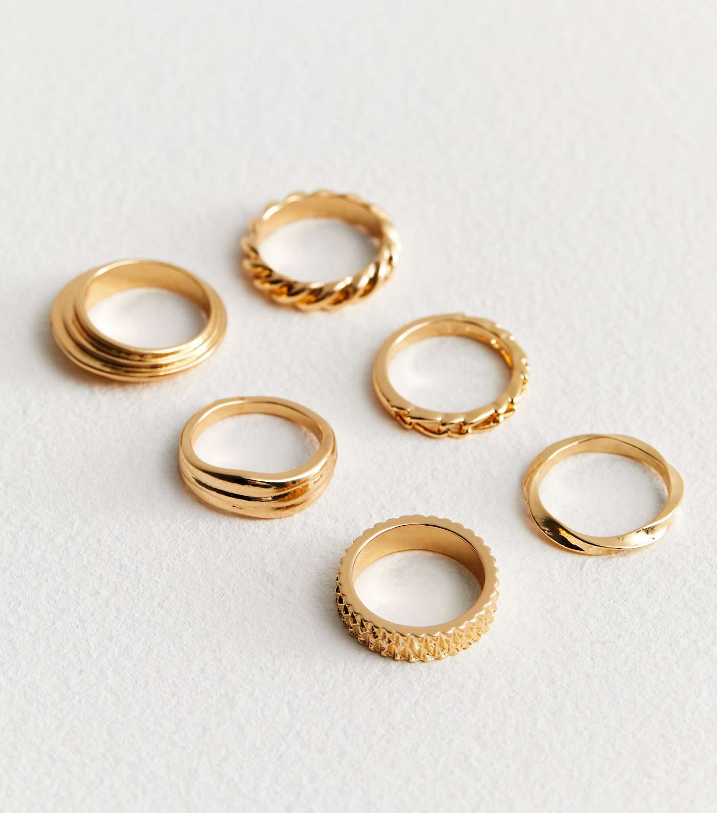 6 Pack Gold Chunky Twist and Chain Rings Image 3