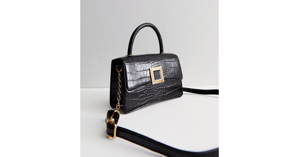 Croc Patterned Black Side Crossover Bag