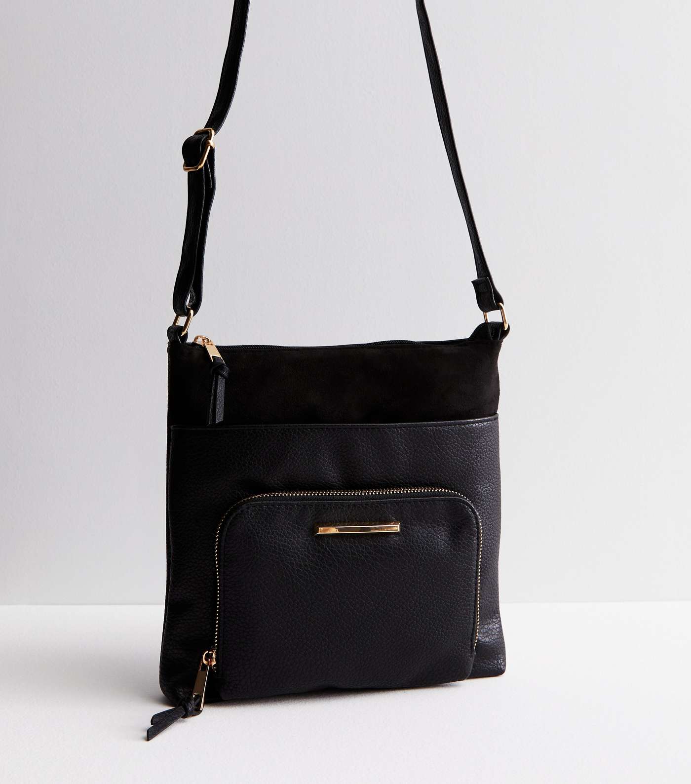 Black Leather-Look Cross Body Messenger Bag