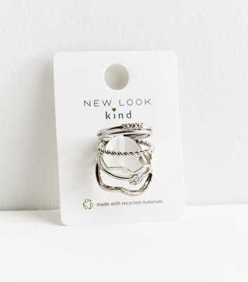 6 Pack Silver Diamanté Stacking Rings