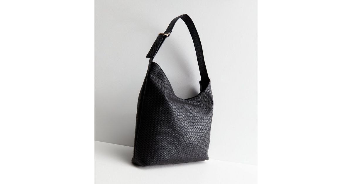 Black Woven LeatherLook Shoulder Bag New Look