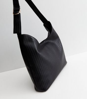 Black woven cheap leather bag