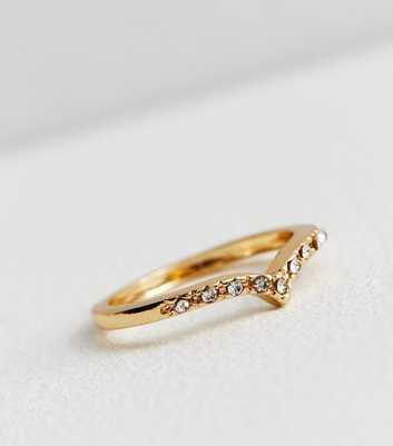 Gold Diamante Wishbone Ring