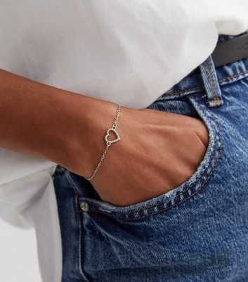 Silver Textured Heart Clasp Bracelet