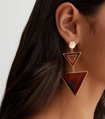 Gold Resin Triangle Drop Earrings New Look