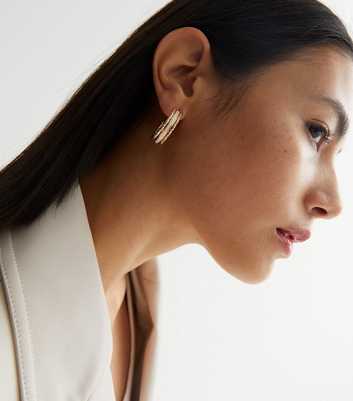 Gold Beaten Triple Hoop Earrings