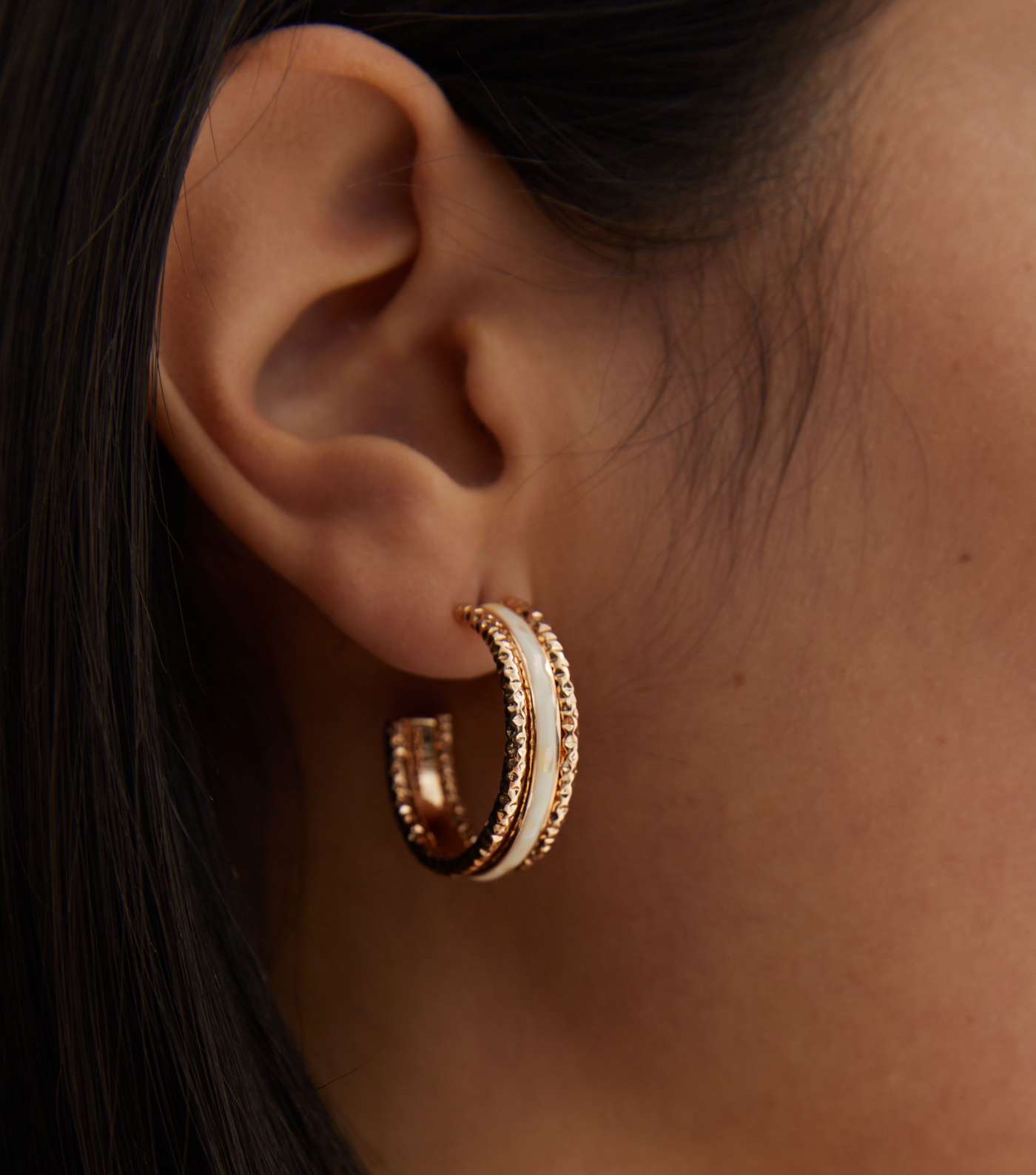 Gold Beaten Triple Hoop Earrings Image 3