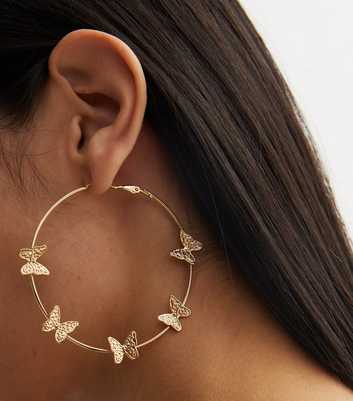 Gold Butterfly Large Hoop Earrings