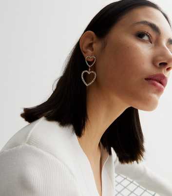 Gold Diamanté Heart Cut Out Earrings