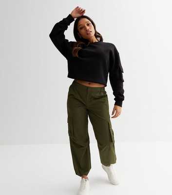 Petite Khaki Cotton Parachute Trousers