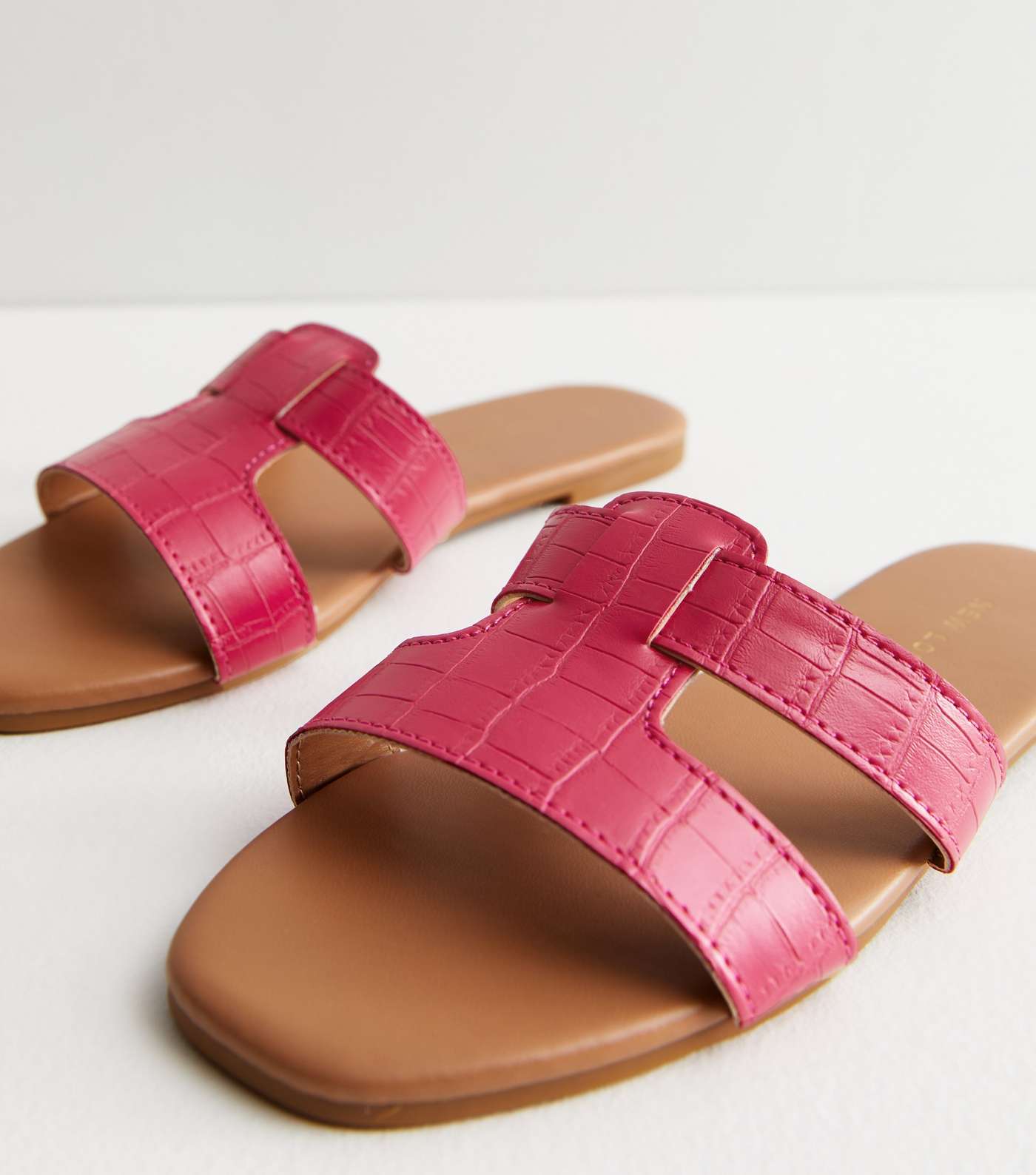 Bright Pink Faux Croc Sliders Image 4