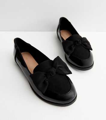 Black Patent Suedette Bow Loafers