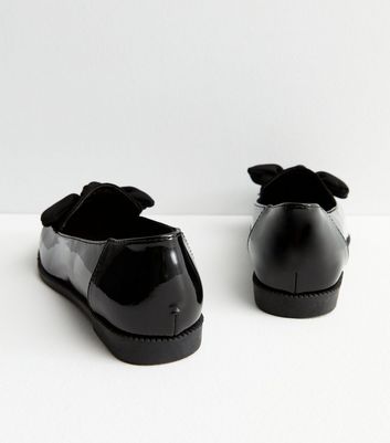 Black Patent Suedette Bow Loafers New Look Vegan