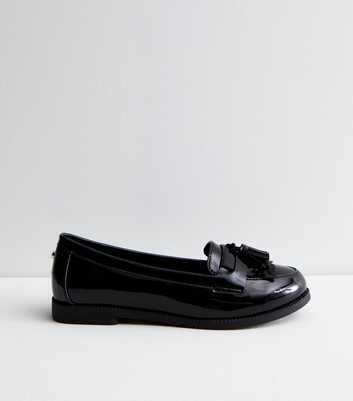 Black Patent Tassel Trim Loafers
