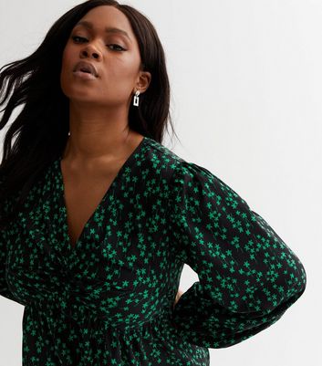 Green ditsy midi outlet dress