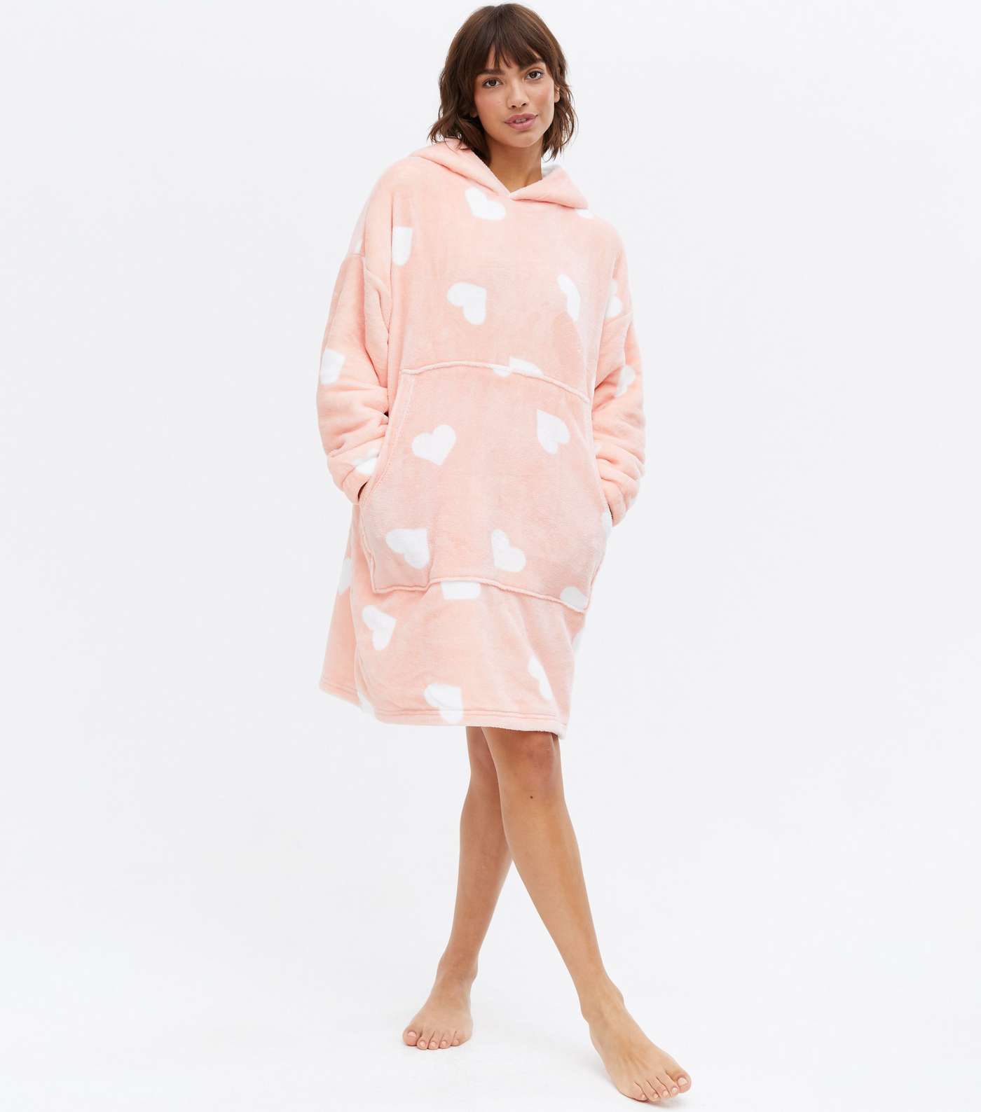 Pink Heart Fleece Oversized Blanket Hoodie Image 2