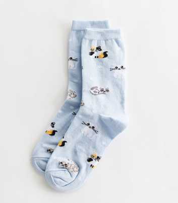 Pale Blue Cat Socks