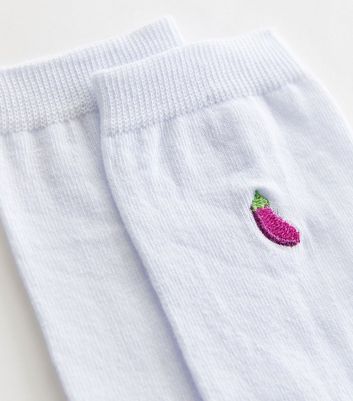 White Embroidered Aubergine Socks New Look