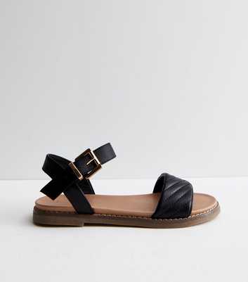 Black Quilted 2 Part Buckle Sandals