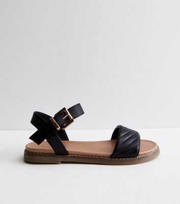 Black Quilted 2 Part Buckle Sandals | New Look