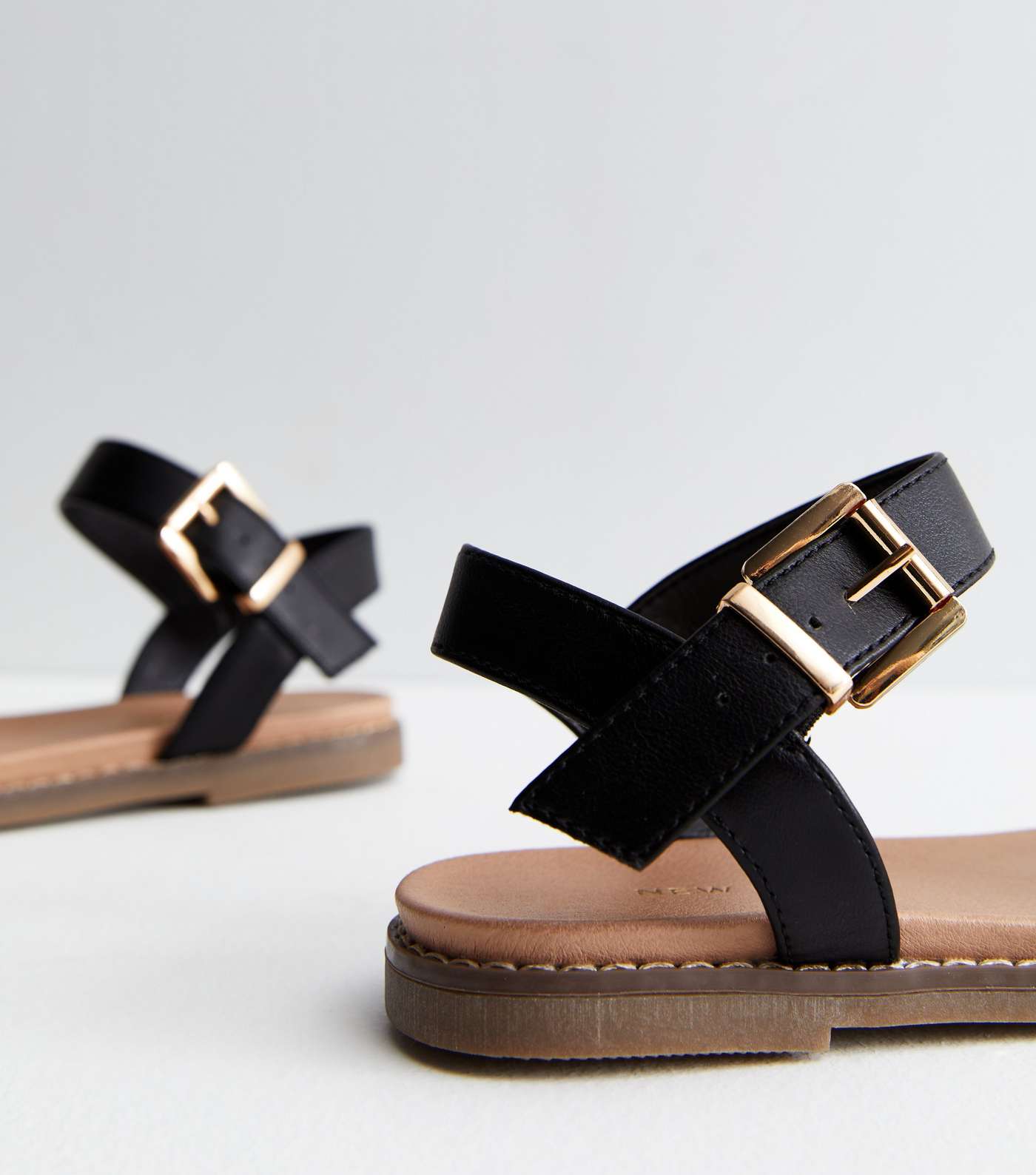 Black Quilted 2 Part Buckle Sandals Image 4