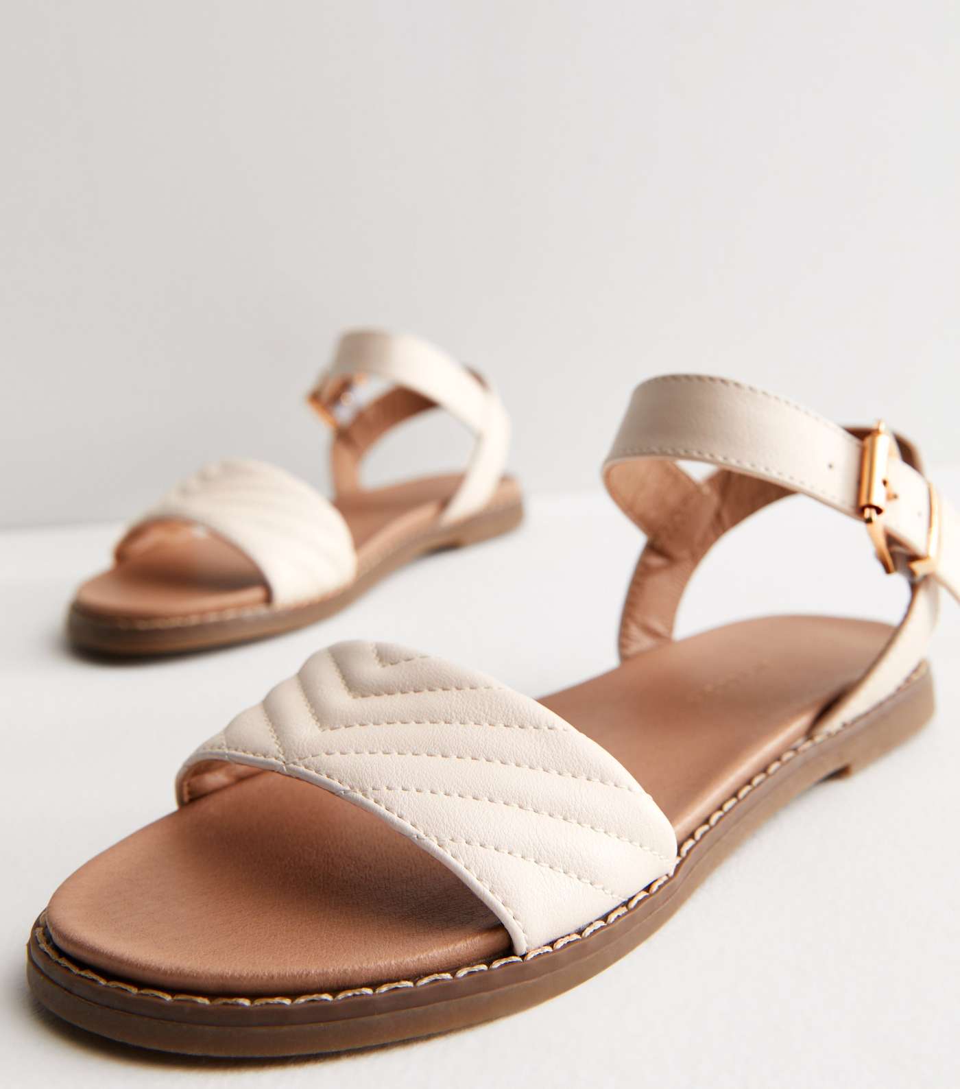 Off White Quilted 2 Part Buckle Sandals Image 3