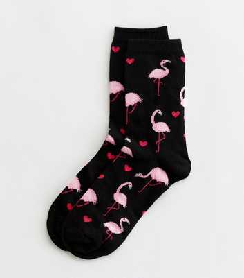 Black Flamingo Heart Socks