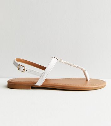 White leather sale toe post sandals