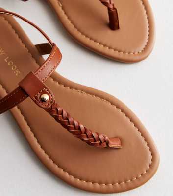 Tan Leather-Look Plaited Toe Post Sandals