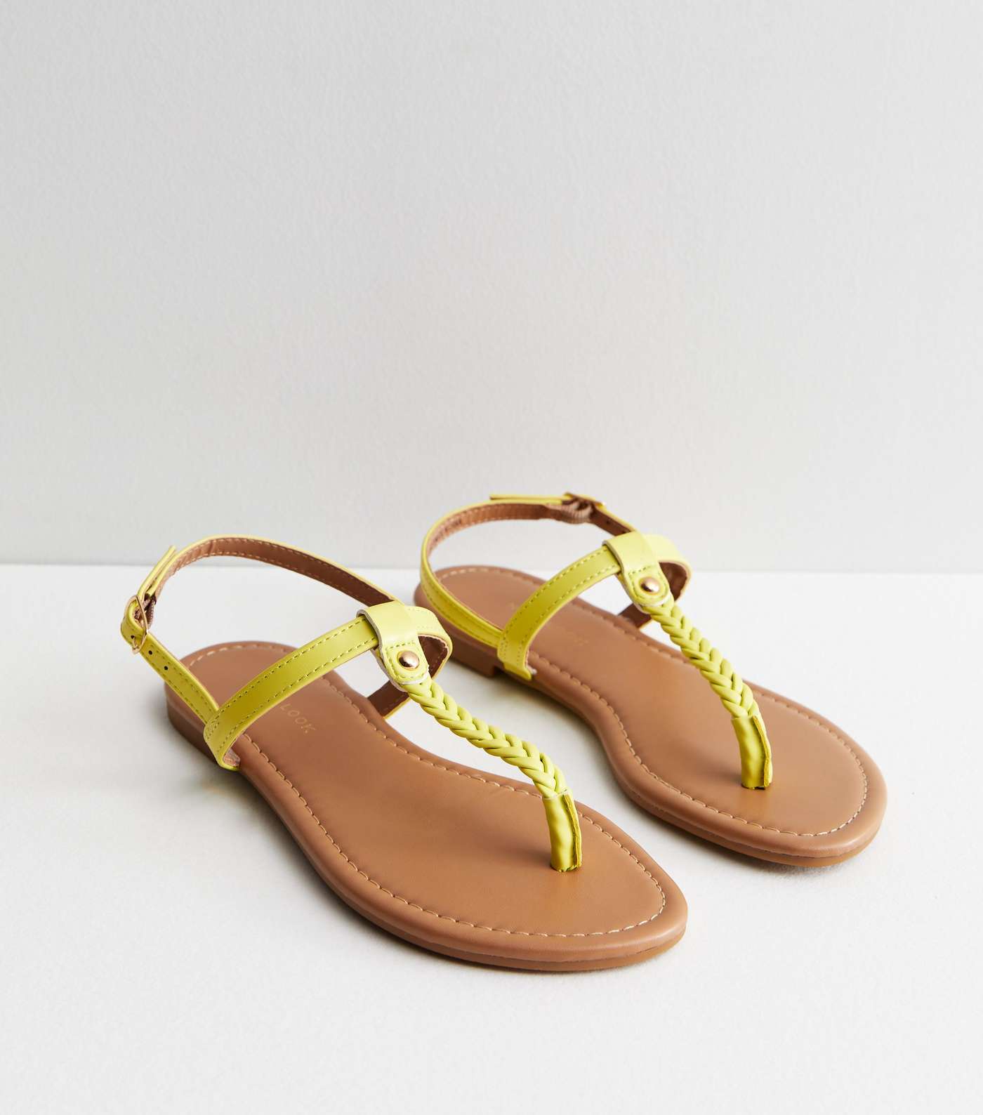 Yellow Leather-Look Plaited Toe Post Sandals