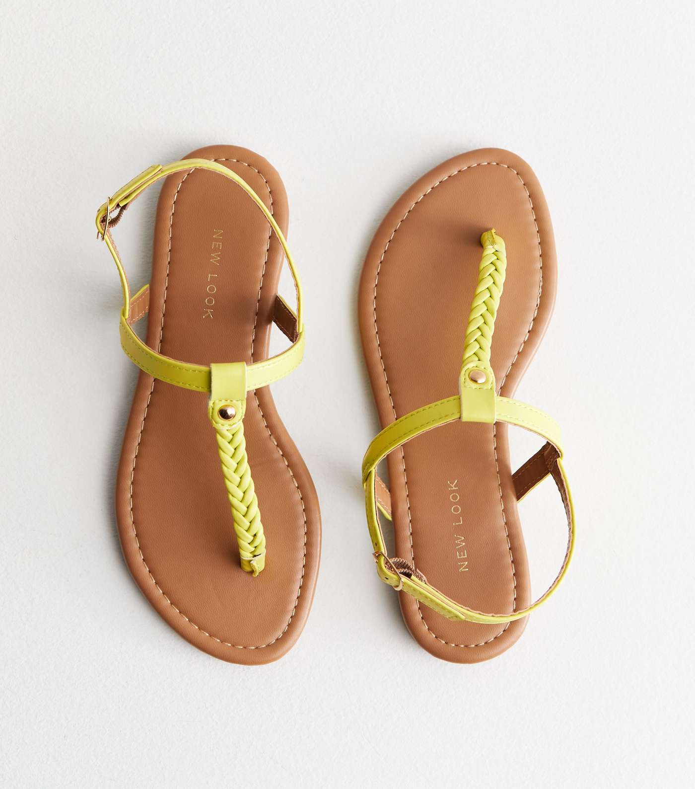 Yellow Leather-Look Plaited Toe Post Sandals Image 5